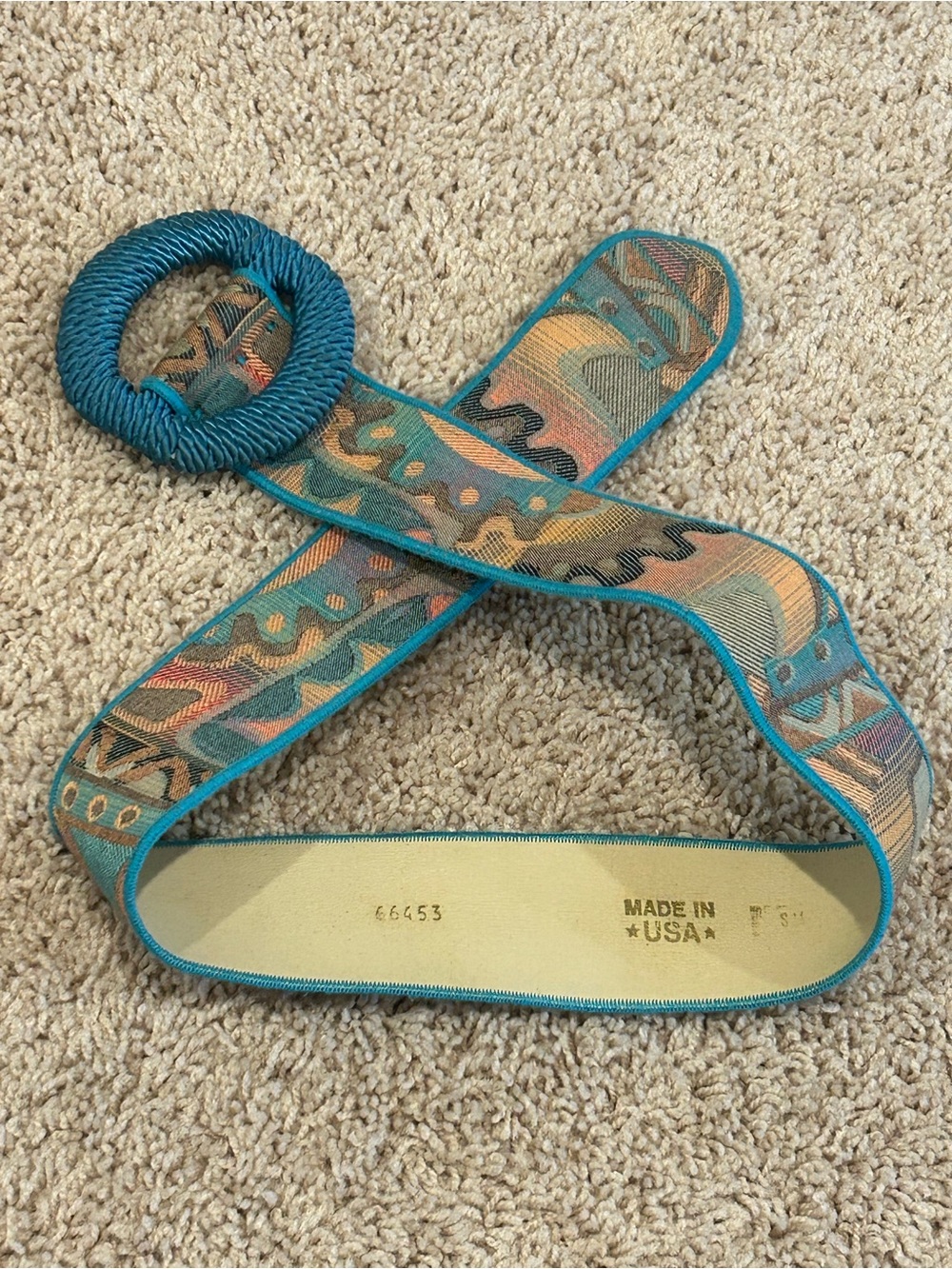 80s 90s Vintage Turquoise Multicolor Woven Belt